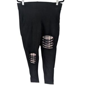 Torrid Black Knit Pant W/ Plaid Cut Outs Sz. 18/20